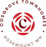 Red rose logo with a "C" in the center, surrounded by "Cosgrove Townhomes" and "Rosemount MN" in a circle.